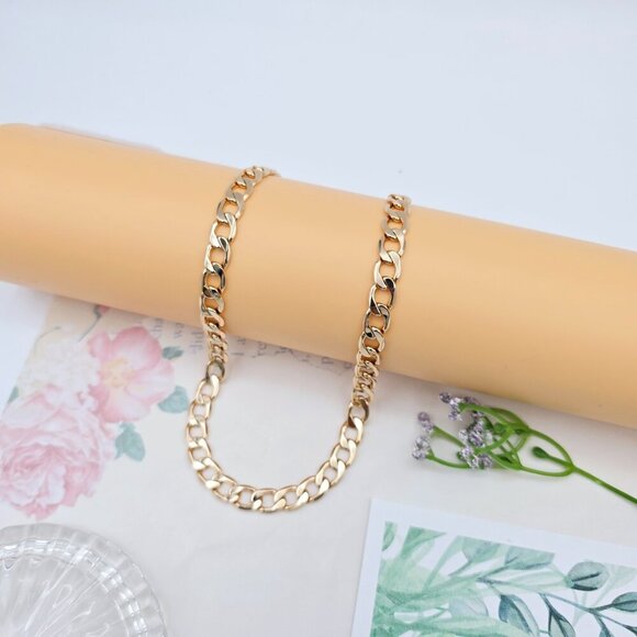 Rose Gold Cuban Chain Necklace Gold Plated Brass 49cm (19.3 Inches), XPNL0064 - Picture 6 of 12